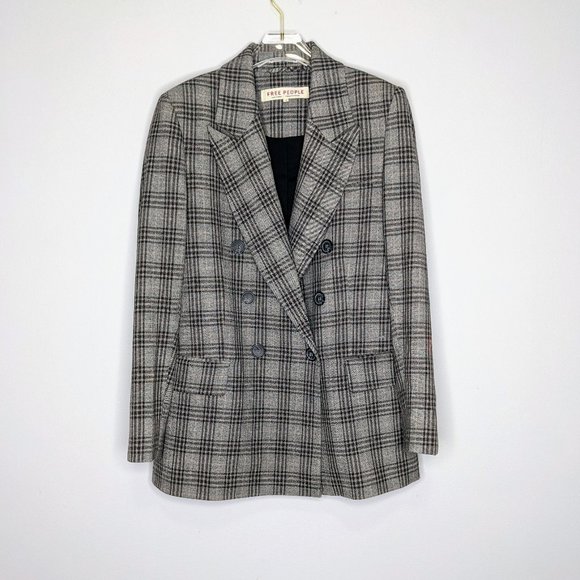 Free People Jackets & Blazers - Free People Gray Tone Plaid Ashby Blazer Long Sleeve Double Breasted Size S